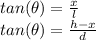 tan(\theta)=\frac{x}{l}\\ tan(\theta)=\frac{h-x}{d}\\