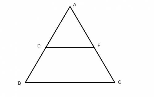 Abc is isosceles with ab=ac=8 units and bc=6 units. d and e are midpoints of ab and bc respectively.
