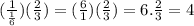 (\frac{1}{\frac{1}{6}})(\frac{2}{3})=(\frac{6}{1})(\frac{2}{3})=6.\frac{2}{3}=4