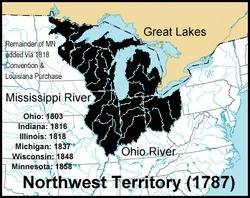 What land area made up the northwest territory?  a. land north of texas and west of vermont b. land