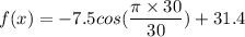 f(x) = -7.5cos(\dfrac{\pi \times 30}{30})+31.4