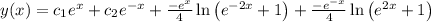 y(x)=c_1e^{x}+c_2e^{-x}+\frac{-e^x}{4}\ln \left ( e^{-2x}+1 \right)+\frac{-e^{-x}}{4}\ln \left ( e^{2x}+1 \right )