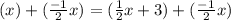 (x)+(\frac{-1}{2}x)=(\frac{1}{2}x+3)+(\frac{-1}{2}x)