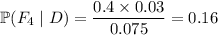 \mathbb P(F_4\mid D)=\dfrac{0.4\times0.03}{0.075}=0.16