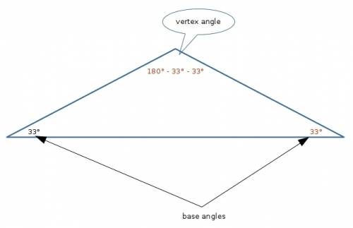 One base angle of an isosceles triangle measures 33 degrees. what is the number of degrees in the ve