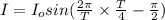 I=I_osin(\frac{2\pi }{T}\times \frac{T}{4}-\frac{\pi }{2})