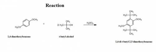 4.2 g of 1,4-di-t-butyl-2,5-dimethoxybenzene (250.37 g/mol) were synthesized by reacting 10.4 ml of