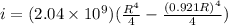 i = (2.04 \times 10^9)(\frac{R^4}{4} - \frac{(0.921R)^4}{4})
