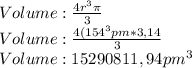 Volume: \frac{4r^3\pi }{3} \\Volume: \frac{4(154^3pm*3,14 }{3}\\Volume: 15290811,94 pm^3