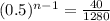 (0.5)^{n-1} = \frac{40}{1280}