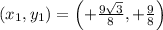 (x_{1},y_{1}) = \left(+\frac{9\sqrt{3}}{8}, +\frac{9}{8}\right)