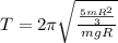 T = 2\pi\sqrt\frac{\frac{5mR^{2}}{3}}{mgR}