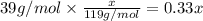 39 g/mol\times \frac{x}{119 g/mol}=0.33x