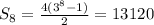 S_8=\frac{4(3^8-1)}{2}=13120
