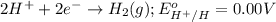 2H^{+}+2e^-\rightarrow H_2(g);E^o_{H^{+}/H}=0.00V