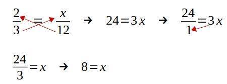 How do i multiply the cross products of 2/3 = x/12