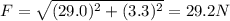 F=\sqrt{(29.0)^2+(3.3)^2}=29.2 N