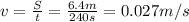 v=\frac{S}{t}=\frac{6.4 m}{240 s}=0.027 m/s