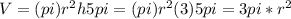 V= (pi)r^2h\75pi=(pi)r^2(3)\75pi=3pi *r^2