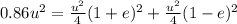 0.86 u^2 = \frac{u^2}{4}(1 + e)^2 + \frac{u^2}{4}(1 - e)^2