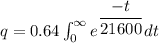 q=0.64\int_{0}^{\infty}{e^{\dfrac{-t}{21600}}dt