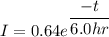 I=0.64 e^{\dfrac{-t}{6.0 hr}}