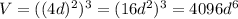 V=((4d)^2)^3=(16d^2)^3=4096d^6