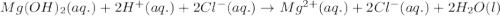 Mg(OH)_{2}(aq.)+2H^{+}(aq.)+2Cl^{-}(aq.)\rightarrow Mg^{2+}(aq.)+2Cl^{-}(aq.)+2H_{2}O(l)