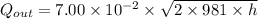Q_{out}=7.00\times 10^{-2}\times \sqrt{2\times 981\times h}