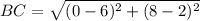 BC= \sqrt{(0-6)^{2}+(8-2)^{2}}