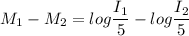 M_{1}-M_{2}=log\dfrac{I_{1}}{5}-log\dfrac{I_{2}}{5}