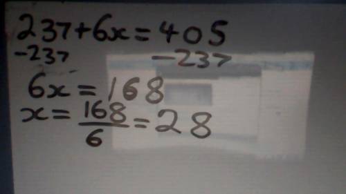 The sum of 237 and six times the opposite of a number is 405. what is the number?