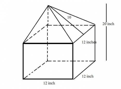 The base of the figure shown is a cube with sides that are 12 inches long. the total height of the f