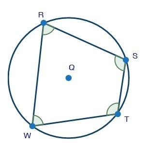 Quadrilateral stwr is inscribed inside a circle as shown below. write a proof showing that angles t