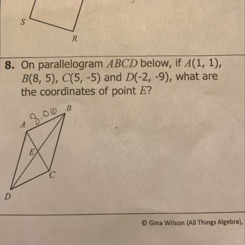 On parallelogram abcd below, if a(1,1) b(8,5) c(5,-5) and d (-2,-9), what are the coordinates of poi