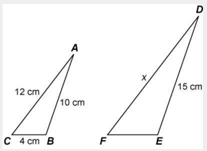 Triangle abc is similar to triangle def . what is the length of side fd? a. 12cmb. 6cmc. 18cmd. 17cm