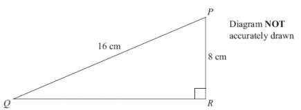 Pqr is a right-angled triangle. pq = 16 cm. pr = 8 cm. calculate the length of qr. give your answer