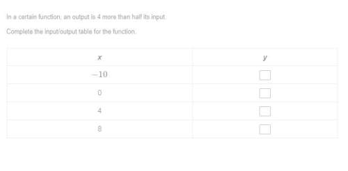 In a certain function, an output is 4 more than half its input. complete the input/output table for