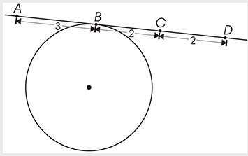 In the above figure, what's the length of the tangent from the external point d to point b? a. 2 b