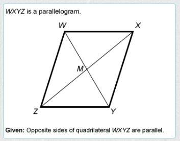 If you prove that ∆wxz is congruent to ∆yzx, which general statement best describes what you have pr