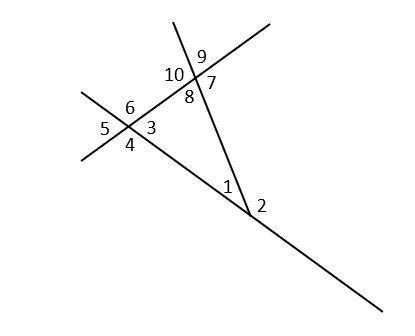 Choose all names that apply to ∠8 and ∠9 vertical angles complementary angles linear pair adjacent a