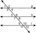 Lines g, h, and l are parallel and m 2 = 115°. what is m11? 35° 65° 115° 145°
