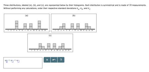 Three distributions, labeled (a), (b), and (c), are represented below by their histograms. each dist
