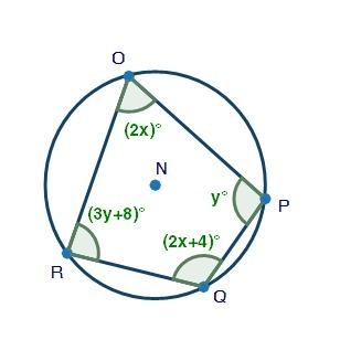 40 (pts) show work and answer(not multiple choice) quadrilateral opqr is inscribed inside a circle a