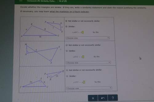 Decide whether the triangles are similar. if they are , write a similarity statement and state the r