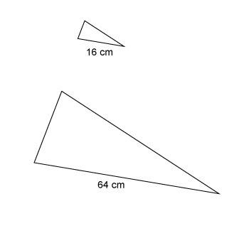 The triangles are similar. the area of the larger triangle is 800 cm². what is the area of the smal