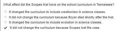 What affect did the scopes trial have on the school curriculum in tennessee?