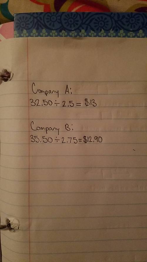 Company a is offering 2 1/2 pounds of chocolate for $32.50, while company b is offering 2 3/4 of the