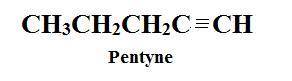 Check all appropriate statements concerning pentyne. contains exactly 3 carbons contains exactly 5 c