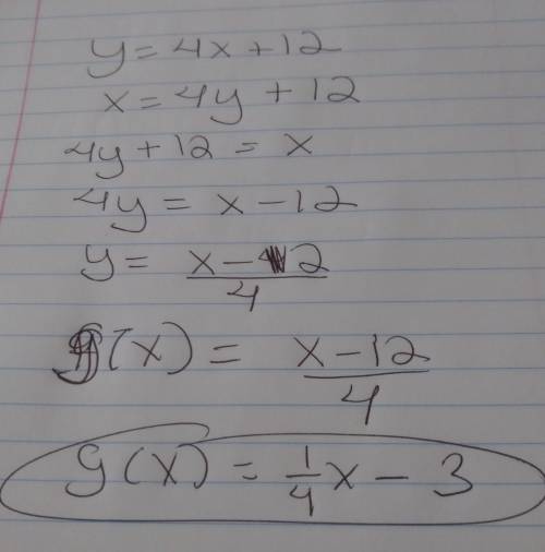 If g(x) is the inverse f(x) and f(x)=4x+12,what is g(x)